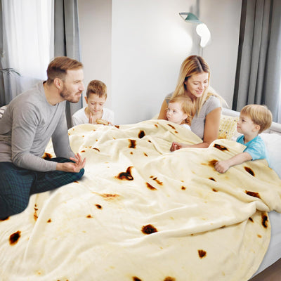 Bnuitland 80 Inches Tortilla Burritos Pattern Blanket with Pouch, 300 GSM Double Sided Giant Flour Novelty Taco Funny Realistic Food Blanket for Adults, Super Soft Flannel for Bed