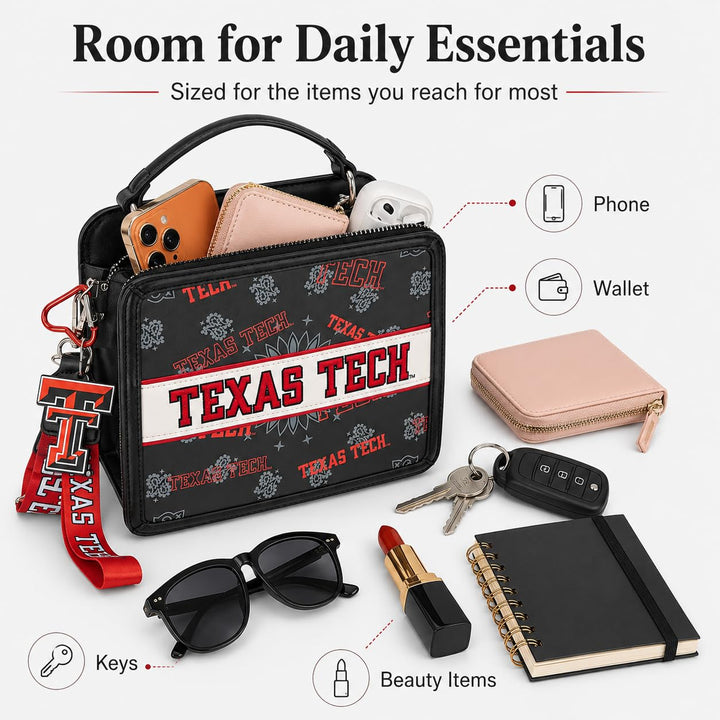 Montana West Texas Tech Leather Satchel Bags for Women, Small Purse with Detachable Shoulder Strap, Crossbody Handbag for Travel, Graduation Gift | NC-TTU004BK