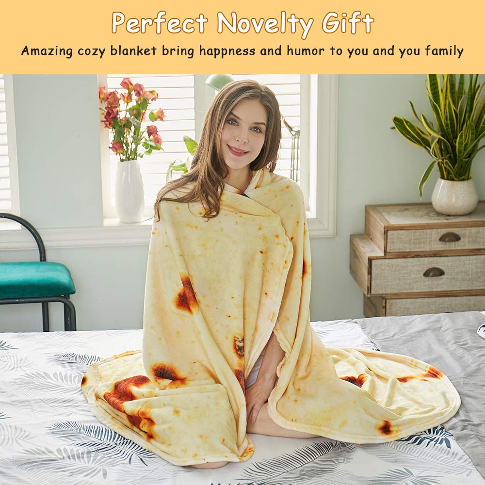 SeaRoomy Burritos Tortilla Throw Blanket, Tortilla Wrap Blanket, Novelty Tortillas Round Blankets Giant Tortillas Round Soft Blankets for Adults and Kids (Yellow, 71 inches)