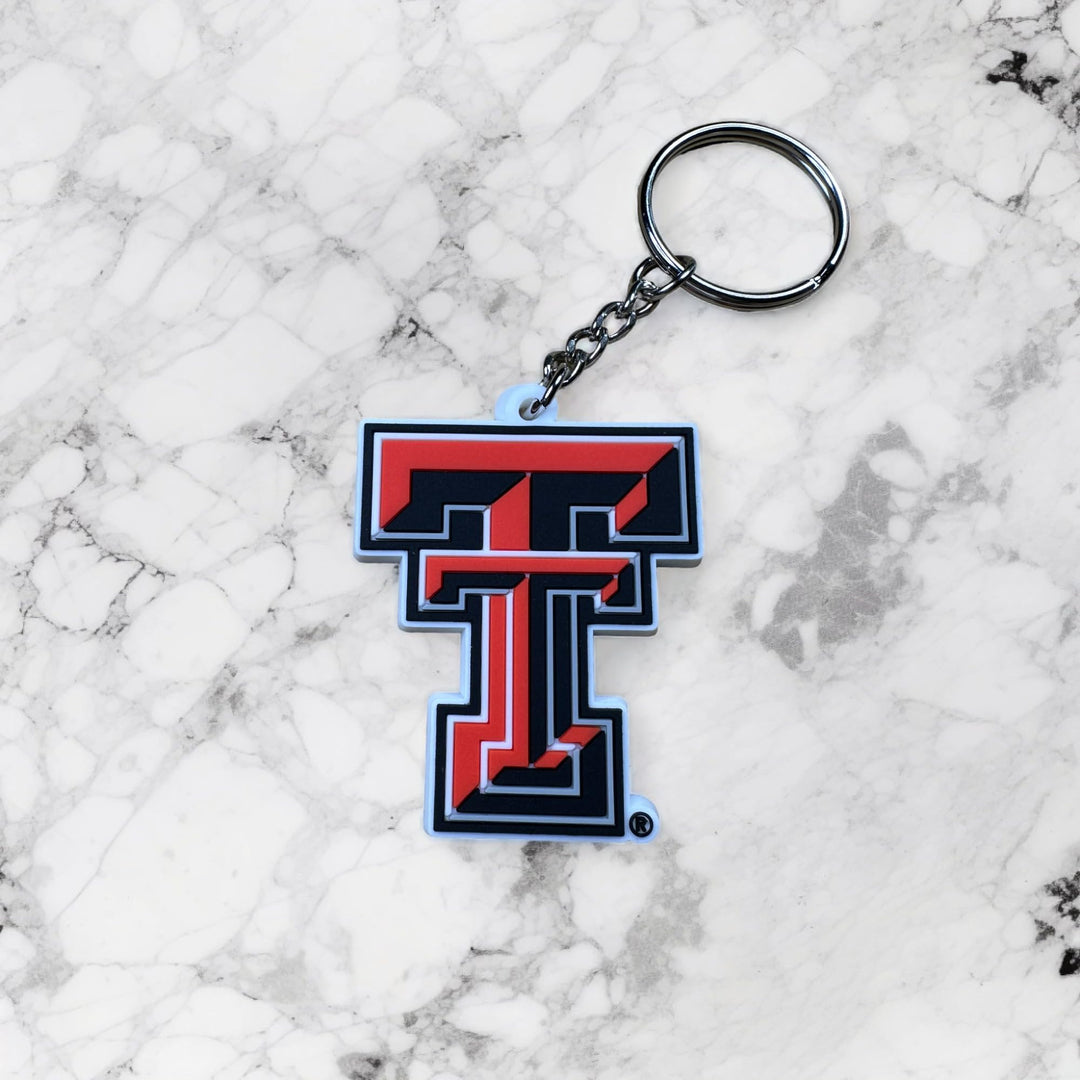 Desert Cactus Texas Tech University PVC Keychain TTU Red Raiders Bag Tag, Backpack, Car, Gift, Souvenir, Key Ring (PVC A)