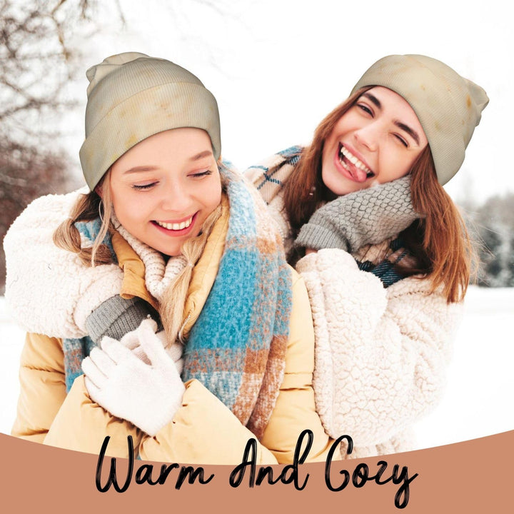 Tortilla Print Adult Knitted Beanie, Winter Cuffed Knit Hat Black
