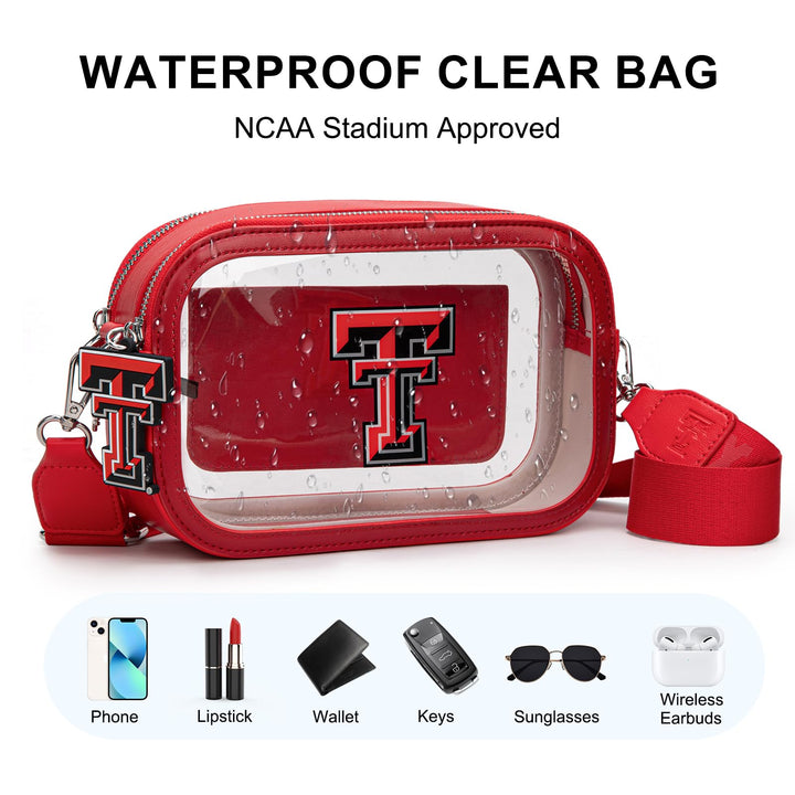Montana West Texas Tech Clear Stadium Bag for Women - Stadium Approved, Clear Crossbody Bag Clear Crossbody Bag with Removable Strap, Transparent Handbag for Concerts &amp; Sports Fan Gifts | NC-TTU016RD