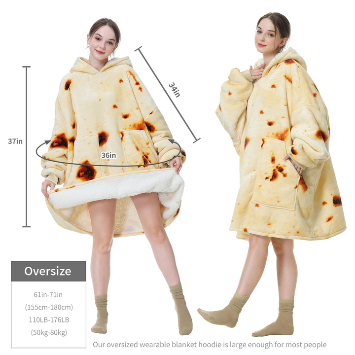 Oversized Wearable Tortilla Blanket Cozy Hoodie Blanket Warm Sherpa Sweatshirt Gifts for Women Men Adult