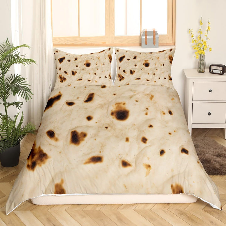 Tortillas Duvet Cover Giant Funny Bedding Set Comforter Cover for Boys Girls Kids Food Theme Bedspread Cover Full Size with 2 Pillow Case (No Comforter)
