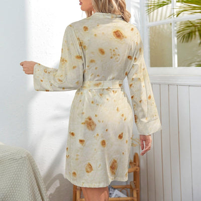 Burrito Tortilla Pattern Women's Nightshirt Long Sleeve Nightgown V-Neck Sleepwear Casual Pajama Dress L