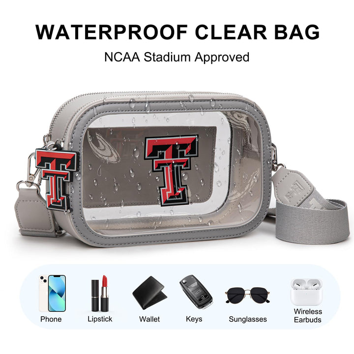 Texas Tech Clear Bag for Stadium Events Clear Purse with Removable Strap, Women Clear Crossbody Bag with Team Logo, Transparent Shoulder Purses for Fans Gifts, Game Day | NC-TTU016GY