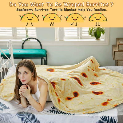 SeaRoomy Burritos Tortilla Throw Blanket, Tortilla Wrap Blanket, Novelty Tortillas Round Blankets Giant Tortillas Round Soft Blankets for Adults and Kids (Yellow, 71 inches)