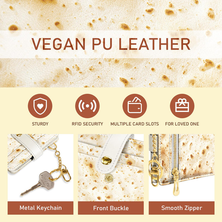 Tortilla Lover Rfid Women Wallet, Small Slim Thin Compact Credit Card Wallet, PU Leather Bifold Cash Wallet, Zipper Coin Pocket ID Window, Gifts