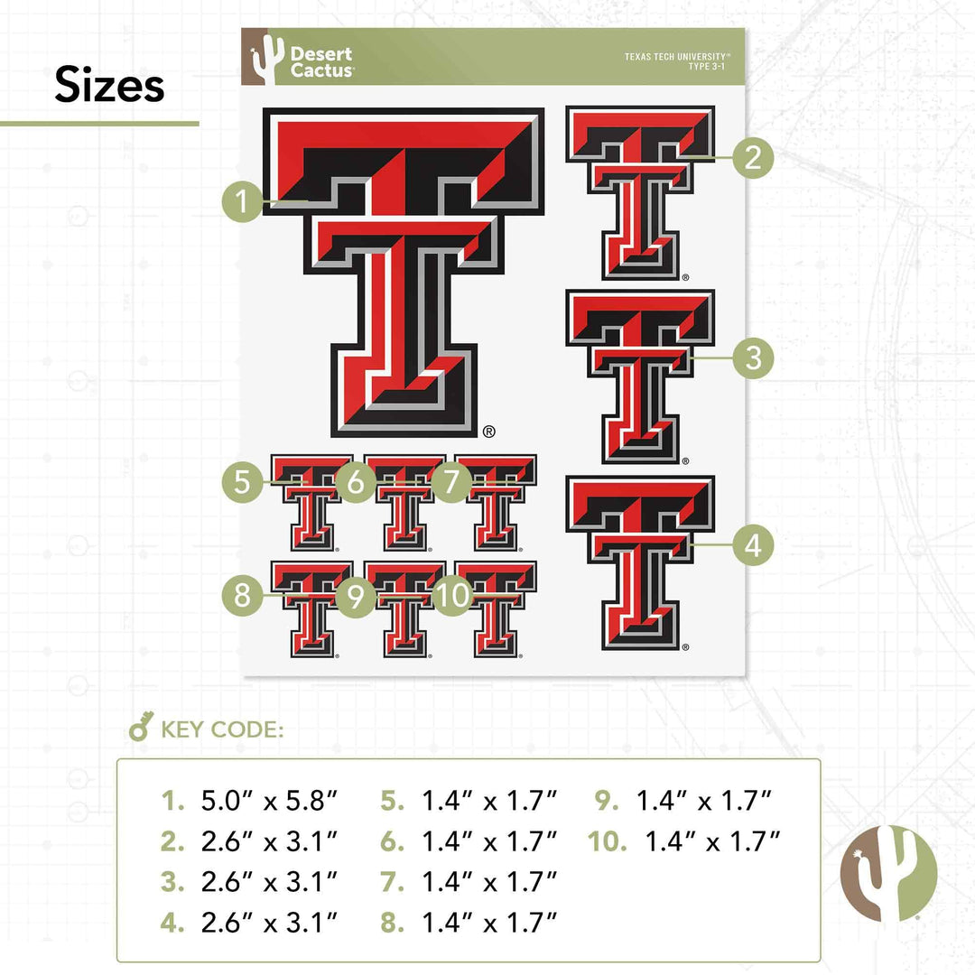 Desert Cactus Texas Tech University Sticker TTU Red Raiders Vinyl Decals Laptop Water Bottle Car Scrapbook Sheet T3 (Type 3-1)