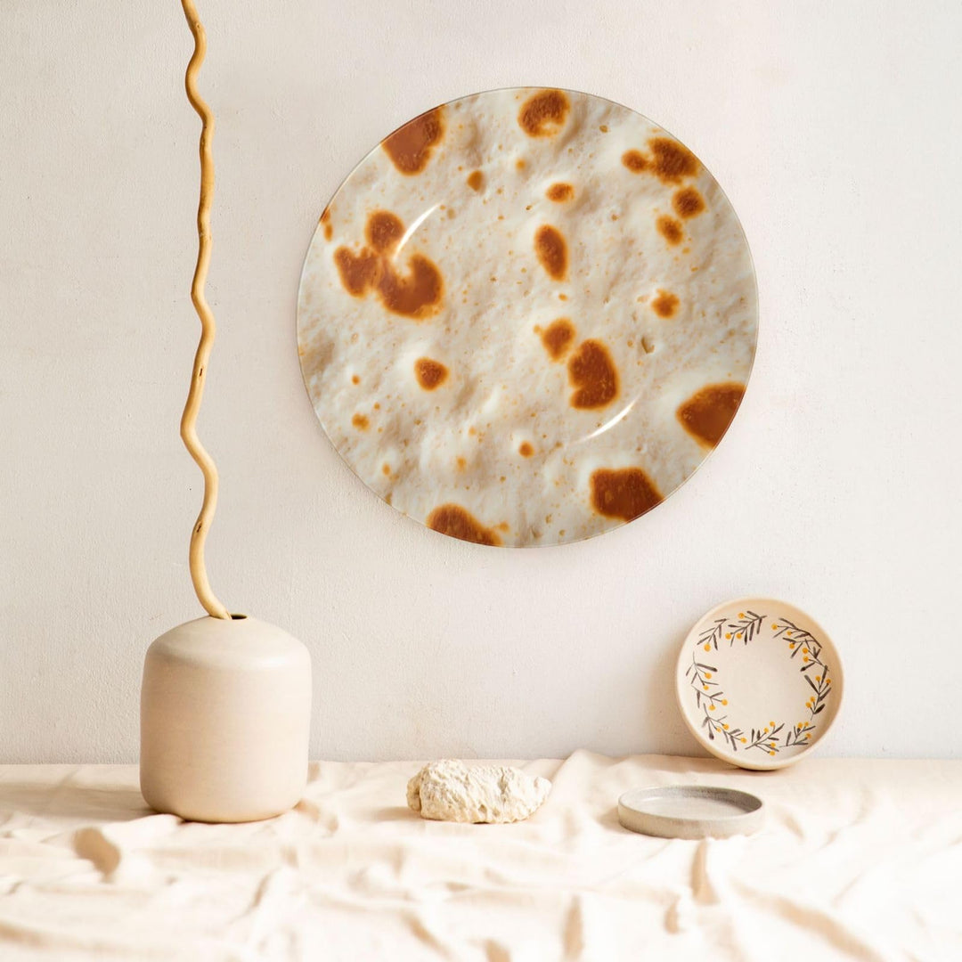 Tortilla Print Decorative Plates with Stand 6in for Living Room Table Decor Art Porcelain Plate