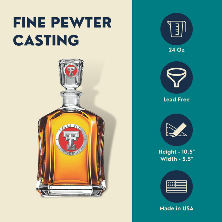 Texas Tech Capitol Decanter | Expertly Crafted Pewter Glass | 24 OZ