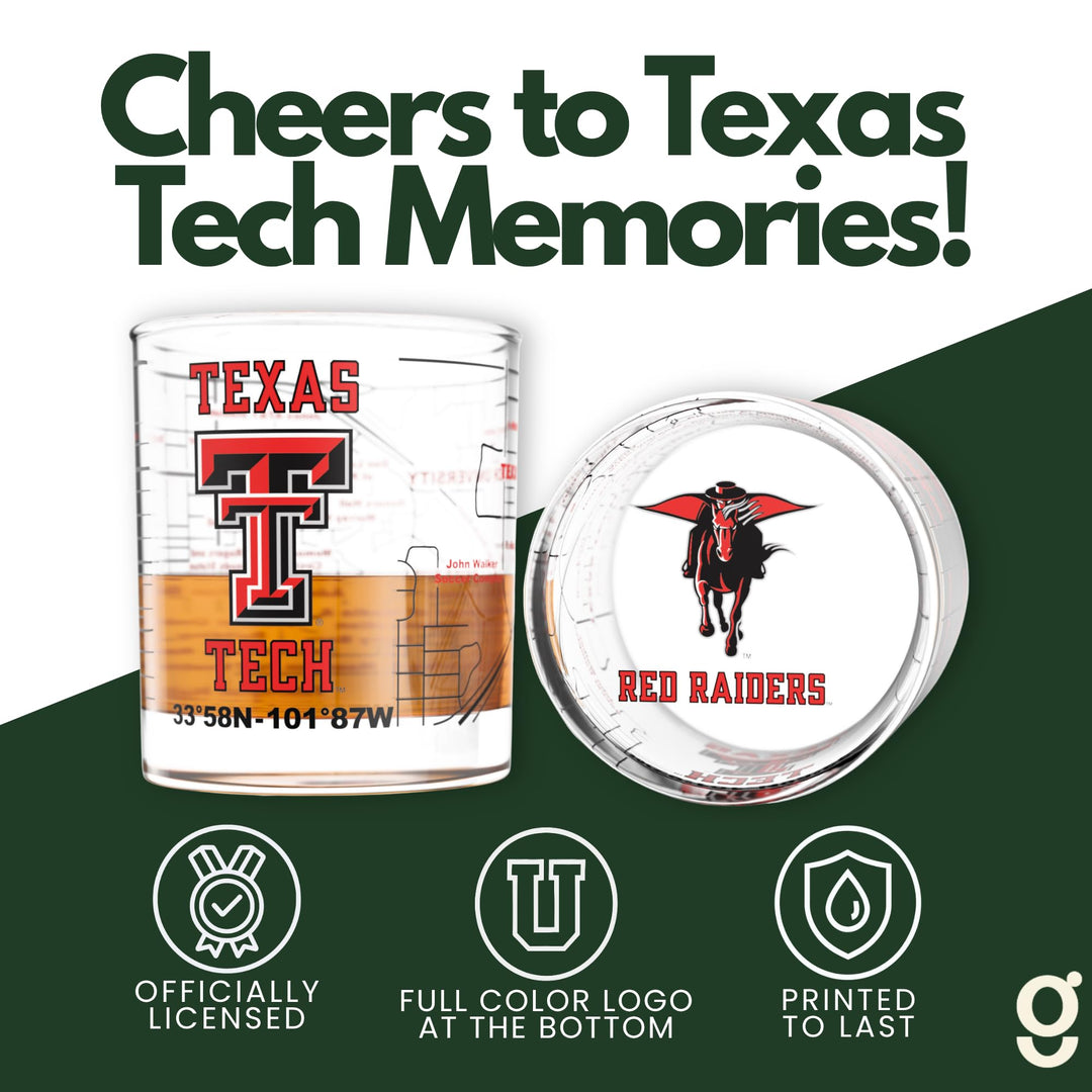 Greenline Goods Texas Tech University Red Raiders Whiskey Glasses Set of 2, 10 oz Rocks Glasses with Full-Color Logo &amp; Campus Map – Officially Licensed Bourbon Glass Gift for Alumni &amp; Fans