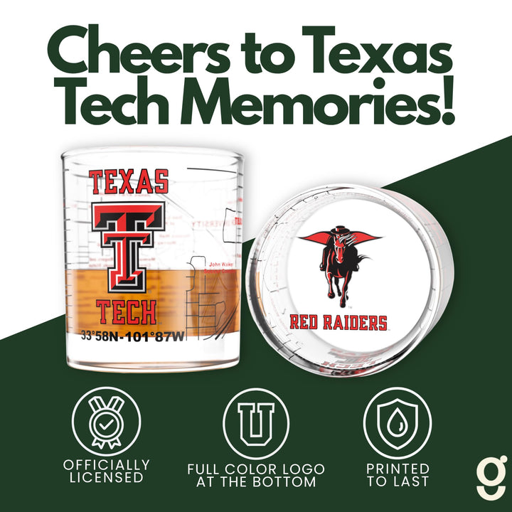 Greenline Goods Texas Tech University Red Raiders Whiskey Glasses Set of 2, 10 oz Rocks Glasses with Full-Color Logo &amp; Campus Map – Officially Licensed Bourbon Glass Gift for Alumni &amp; Fans