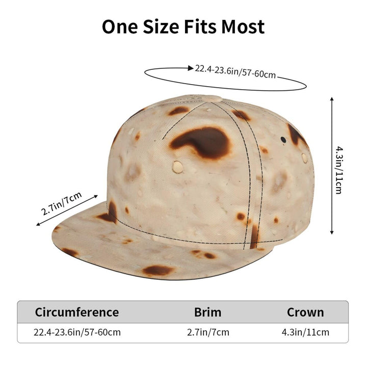 Tortilla Flat Brim Hat Adjustable Bill Classic Snapback Cap for Men Hip Hop Style Black