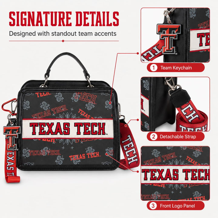 Montana West Texas Tech Leather Satchel Bags for Women, Small Purse with Detachable Shoulder Strap, Crossbody Handbag for Travel, Graduation Gift | NC-TTU004BK