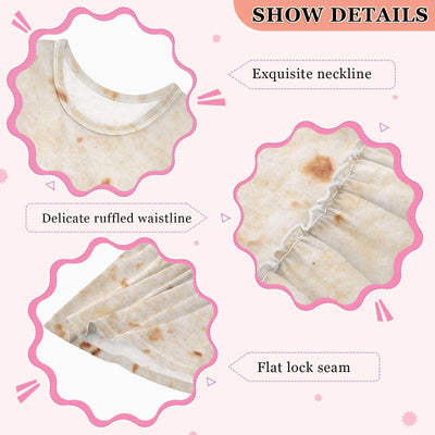 PBJCKAH Mexican Burrito Tortilla Retro Girls Casual Dress Cotton Summer Clothes for Kids 6Y