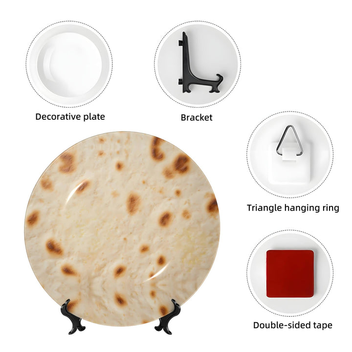Tortilla Pattern Decorative Plates Ceramic Ornament Style Decorative Dish with Stand Art Porcelain Plate (6in)