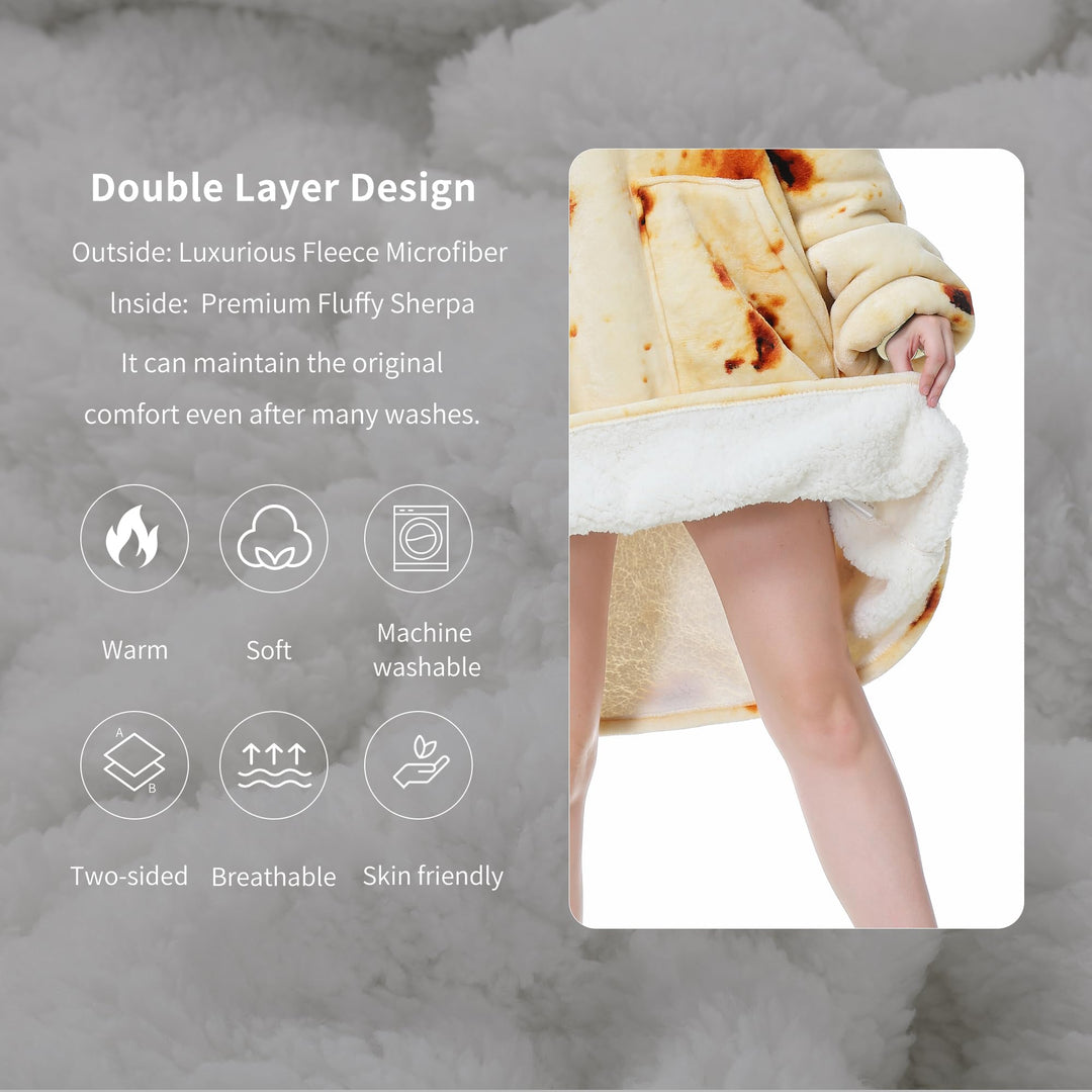 Oversized Wearable Tortilla Blanket Cozy Hoodie Blanket Warm Sherpa Sweatshirt Gifts for Women Men Adult