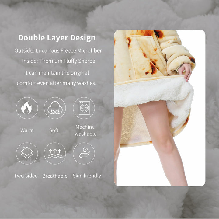 Oversized Wearable Tortilla Blanket Cozy Hoodie Blanket Warm Sherpa Sweatshirt Gifts for Women Men Adult