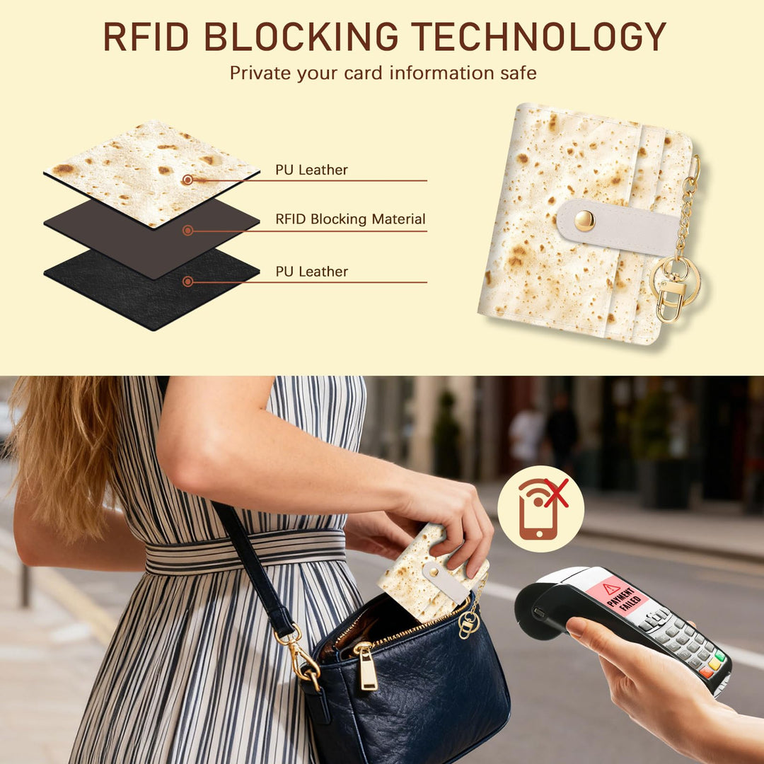Tortilla Lover Rfid Women Wallet, Small Slim Thin Compact Credit Card Wallet, PU Leather Bifold Cash Wallet, Zipper Coin Pocket ID Window, Gifts