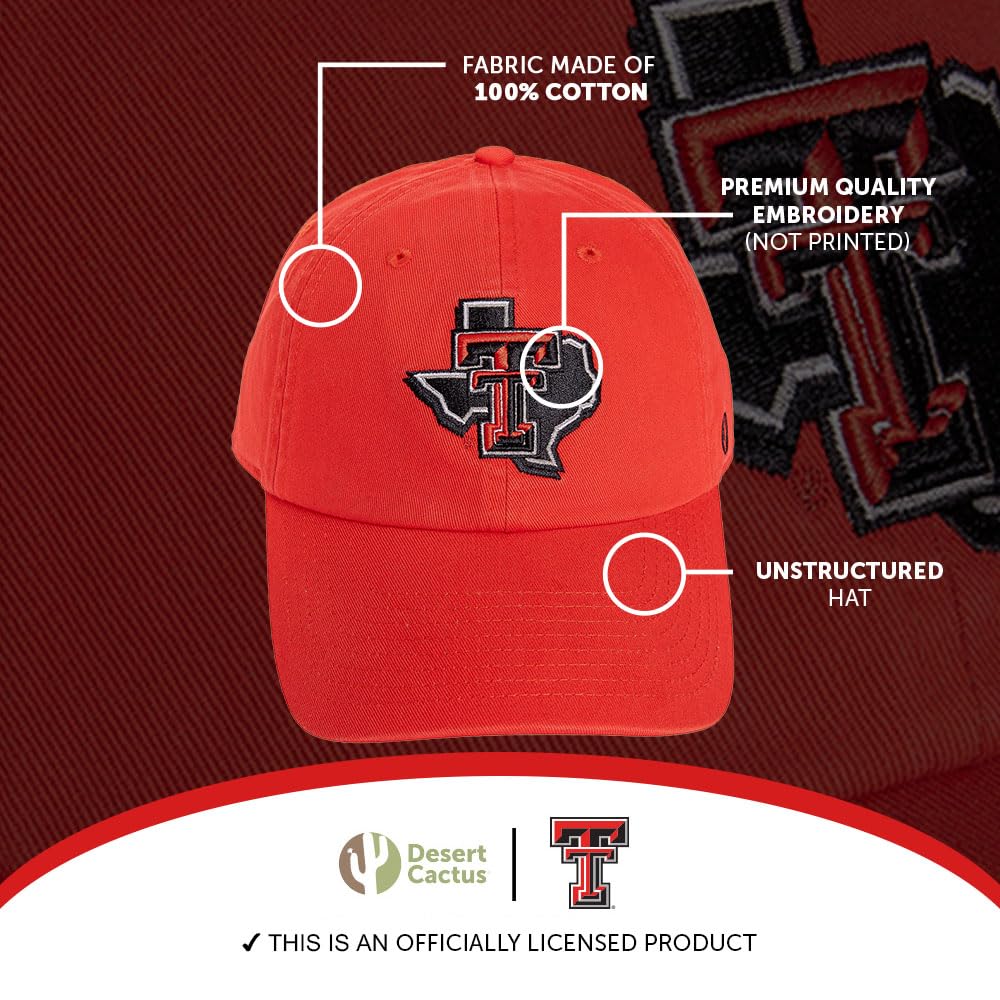 Desert Cactus Texas Tech University Baseball Hat TTU Red Raiders Brimmed Embroidered Hats Cap Adjustable Cloth Strap Adult (Style C1)