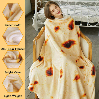 SeaRoomy Burritos Tortilla Throw Blanket, Tortilla Wrap Blanket, Novelty Tortillas Round Blankets Giant Tortillas Round Soft Blankets for Adults and Kids (Yellow, 71 inches)