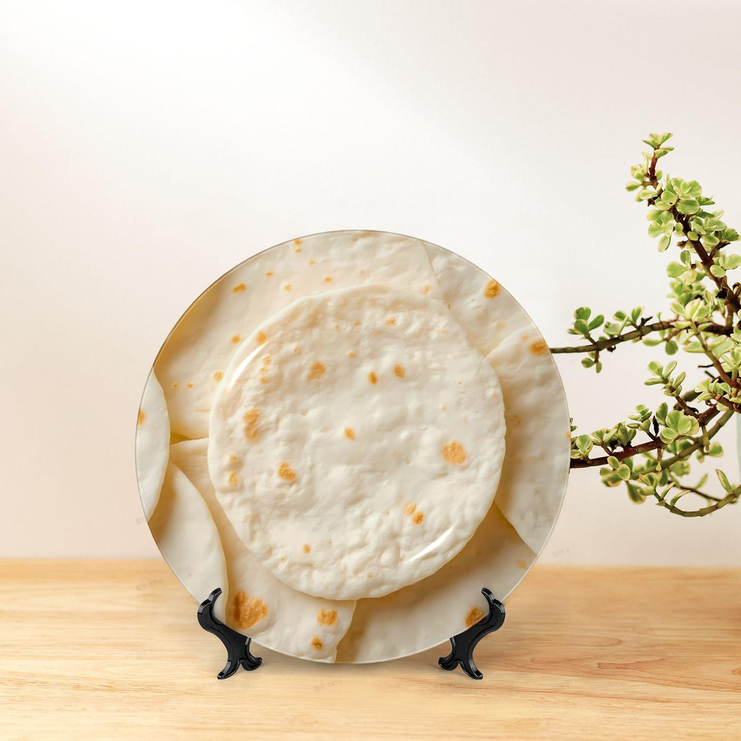 Tortillas Pattern Decorative Plates Ceramic Ornament Decorative Dish with Stand Art Porcelain Plate (6in)