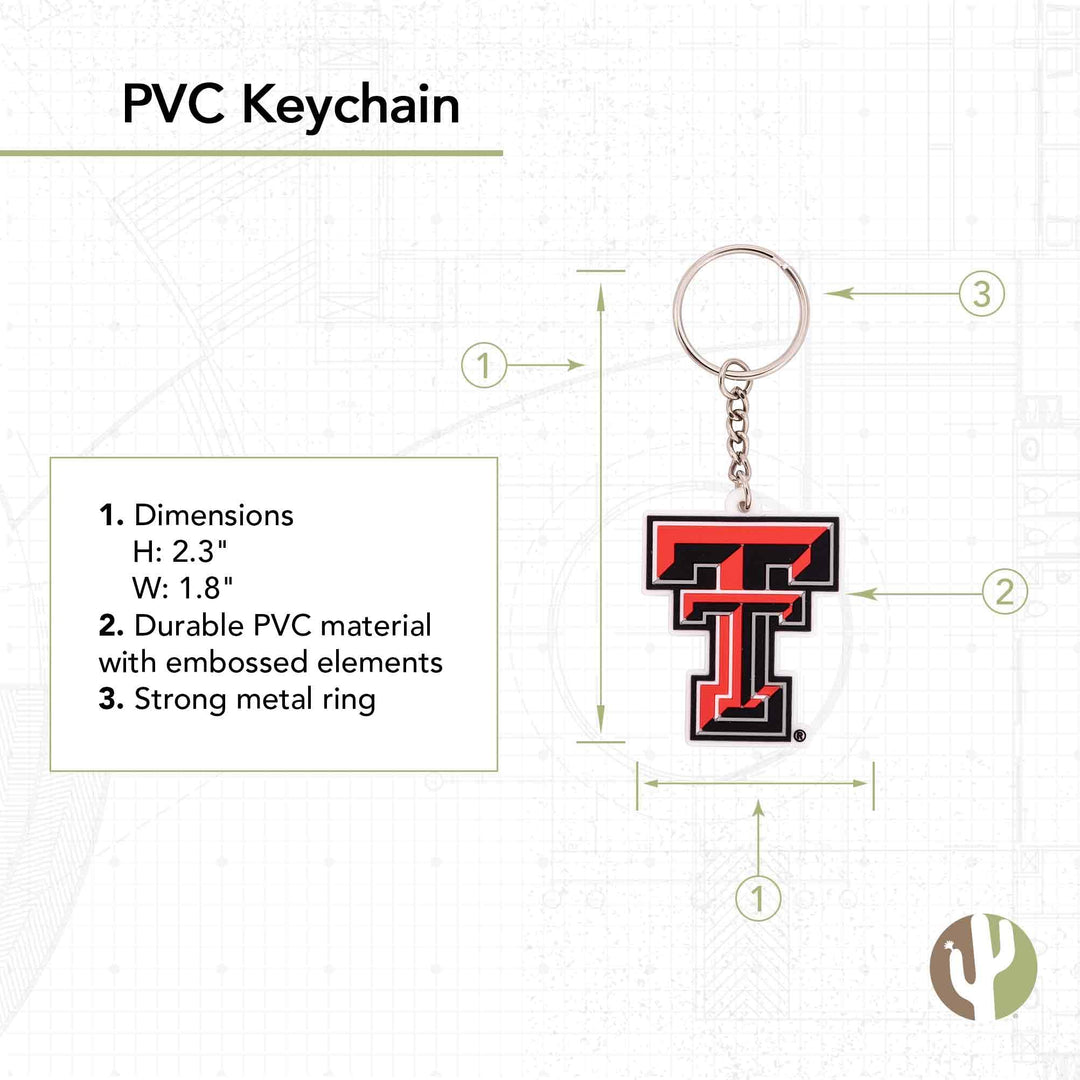 Desert Cactus Texas Tech University PVC Keychain TTU Red Raiders Bag Tag, Backpack, Car, Gift, Souvenir, Key Ring (PVC A)