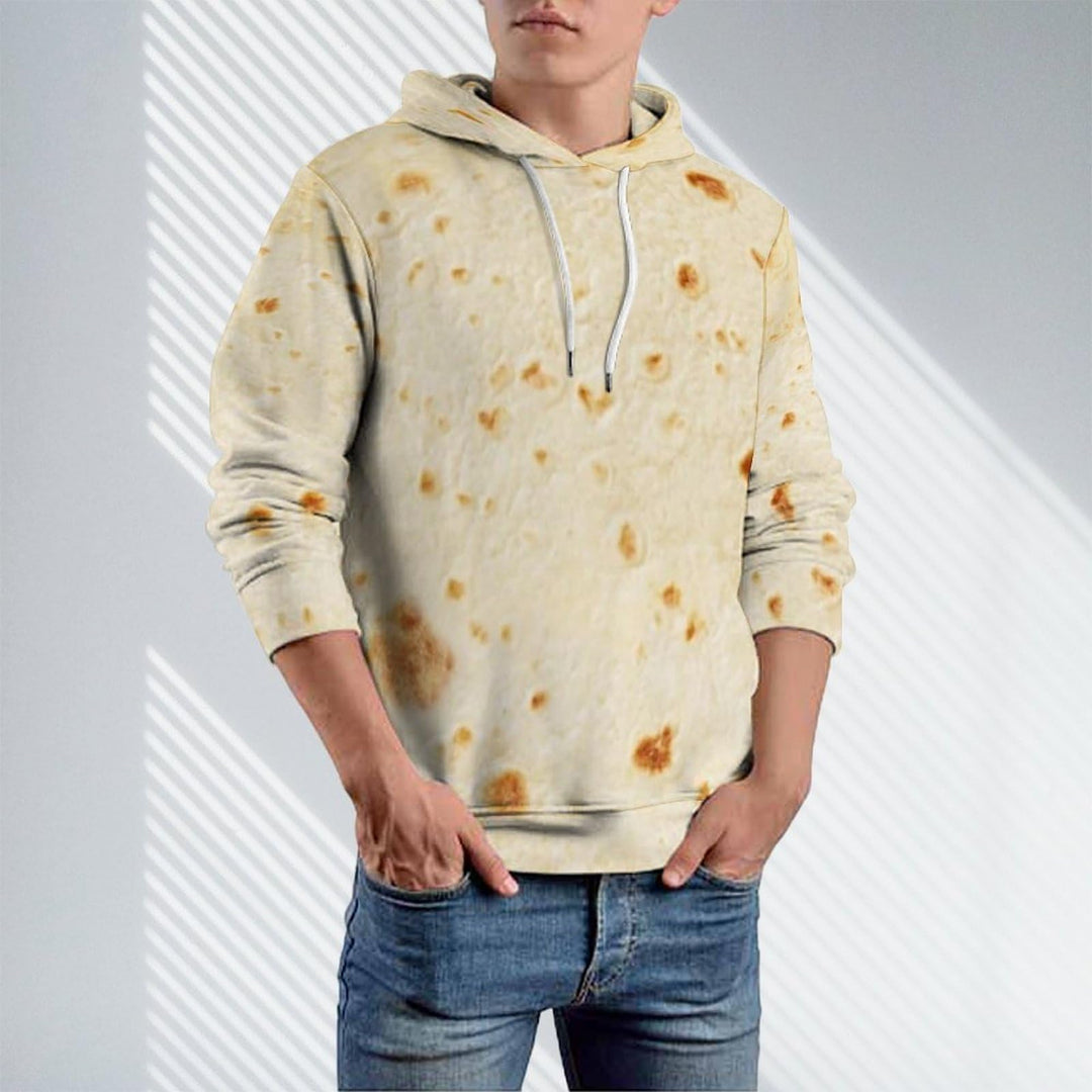 Tortilla Pattern Mens Casual Hooded Collar Drawstring Hoodies Pullover Long Sleeve Sweatshirts