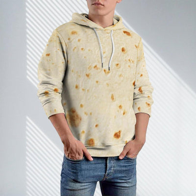Burrito Tortilla Pattern Mens Casual Hooded Collar Drawstring Hoodies Pullover Long Sleeve Sweatshirts L
