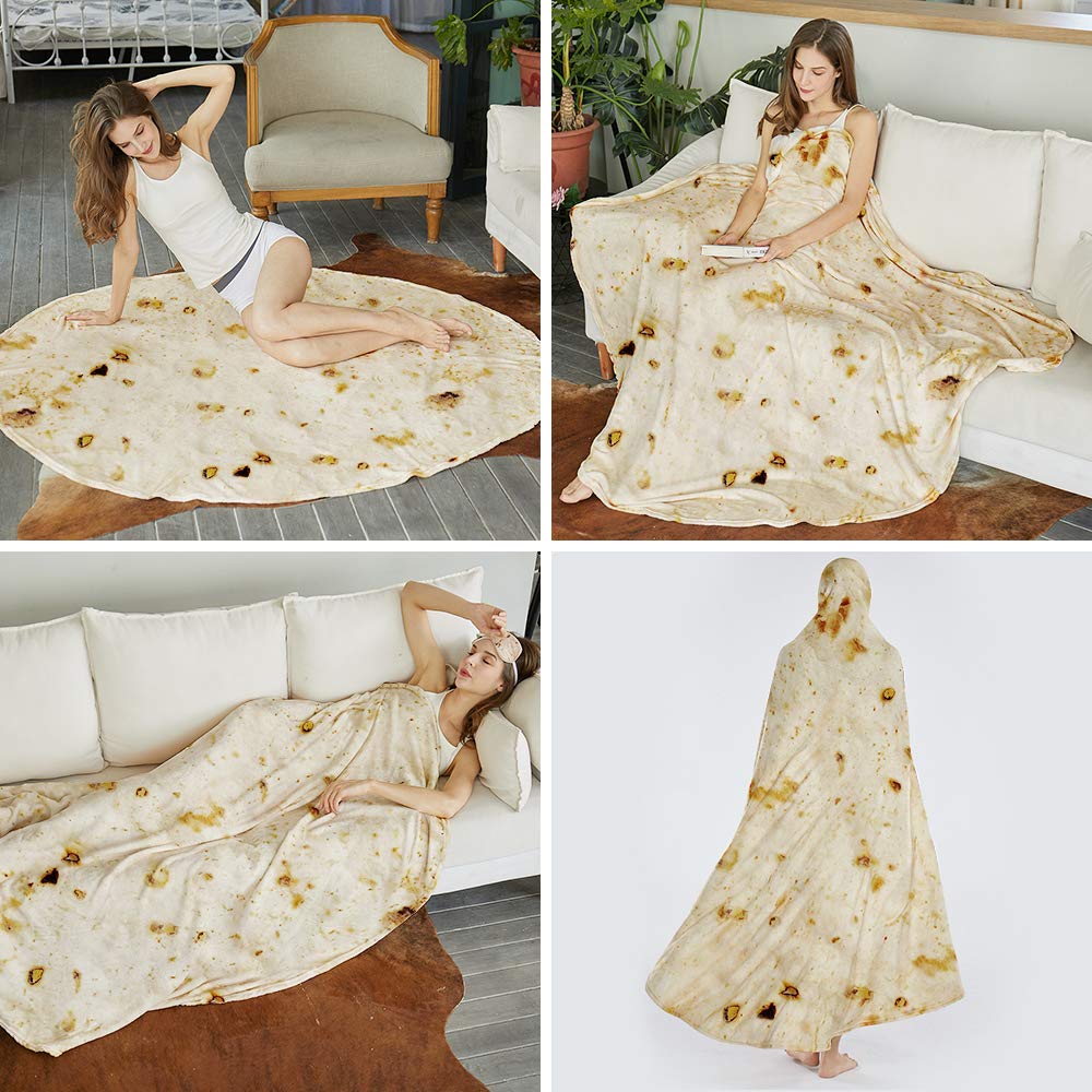 Tortilla Blanket, Wrap Blanket Double Sided, Round Giant Soft Blankets 47 inches