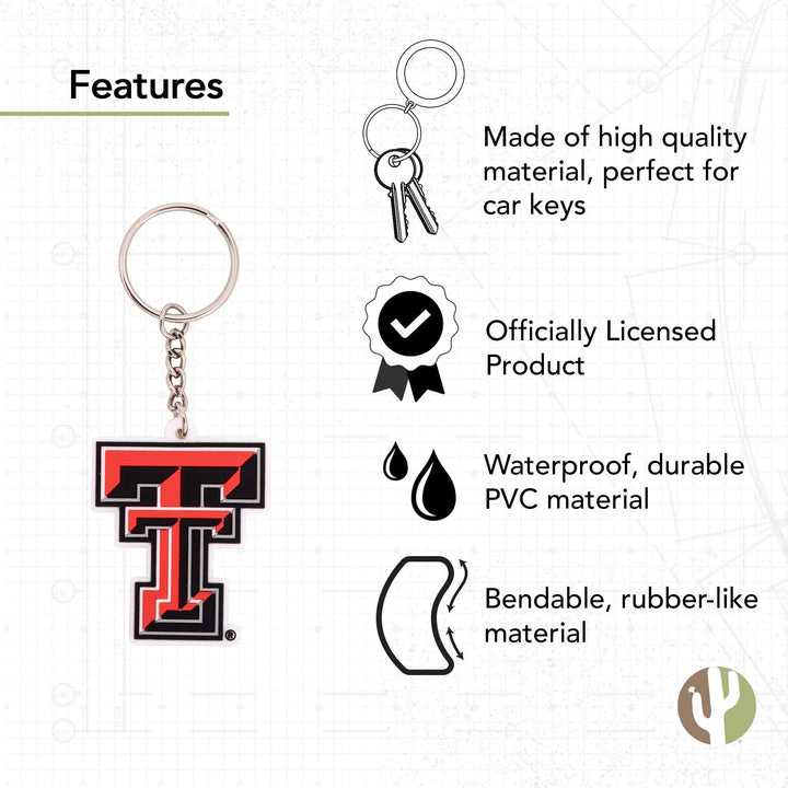 Desert Cactus Texas Tech University PVC Keychain TTU Red Raiders Bag Tag, Backpack, Car, Gift, Souvenir, Key Ring (PVC A)