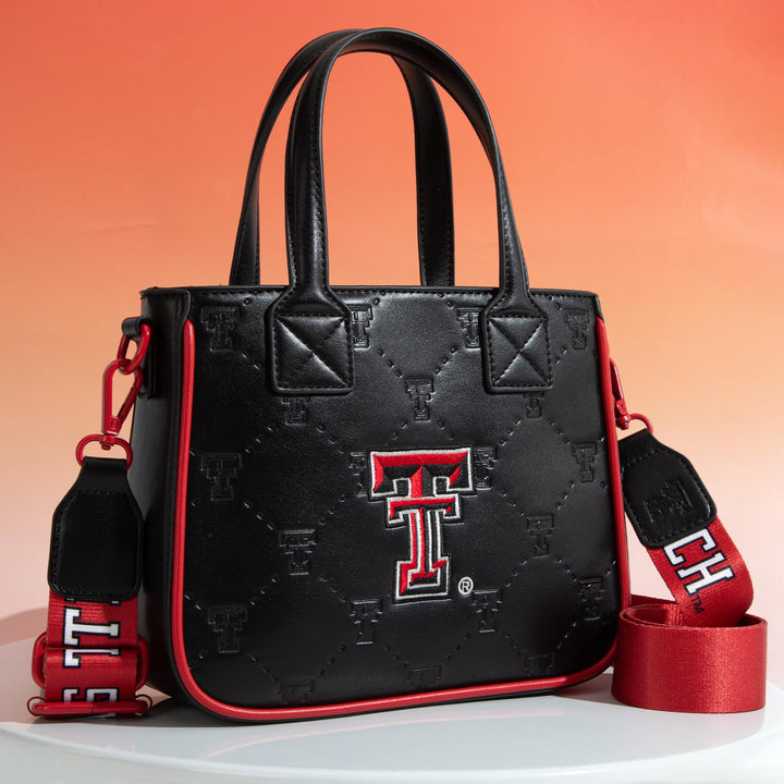 Texas Tech Purses and Handbags Top Handle Satchel Shoulder Bags, Leather Crossbody Bags &amp; Removable Coin Purse, Adjustable Strap Handbags for Graduation Gifts | NC-TTU014BK