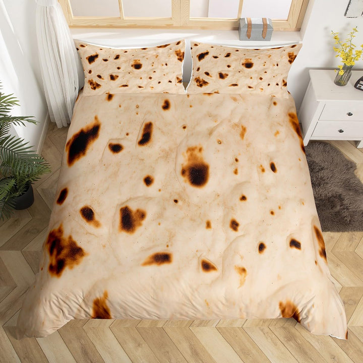 Tortillas Duvet Cover Giant Funny Bedding Set Comforter Cover for Boys Girls Kids Food Theme Bedspread Cover Full Size with 2 Pillow Case (No Comforter)