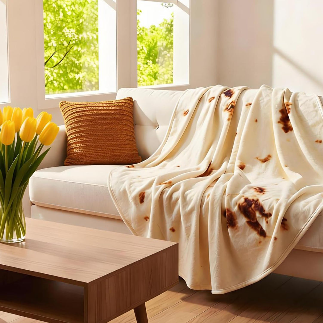 Tortilla Throw Blankets for Adults Teen Kids, Double Sided Wrap Blankets, Novelty Realistic Flannel Round Blankets, Unique Gift for Girl Women 47in