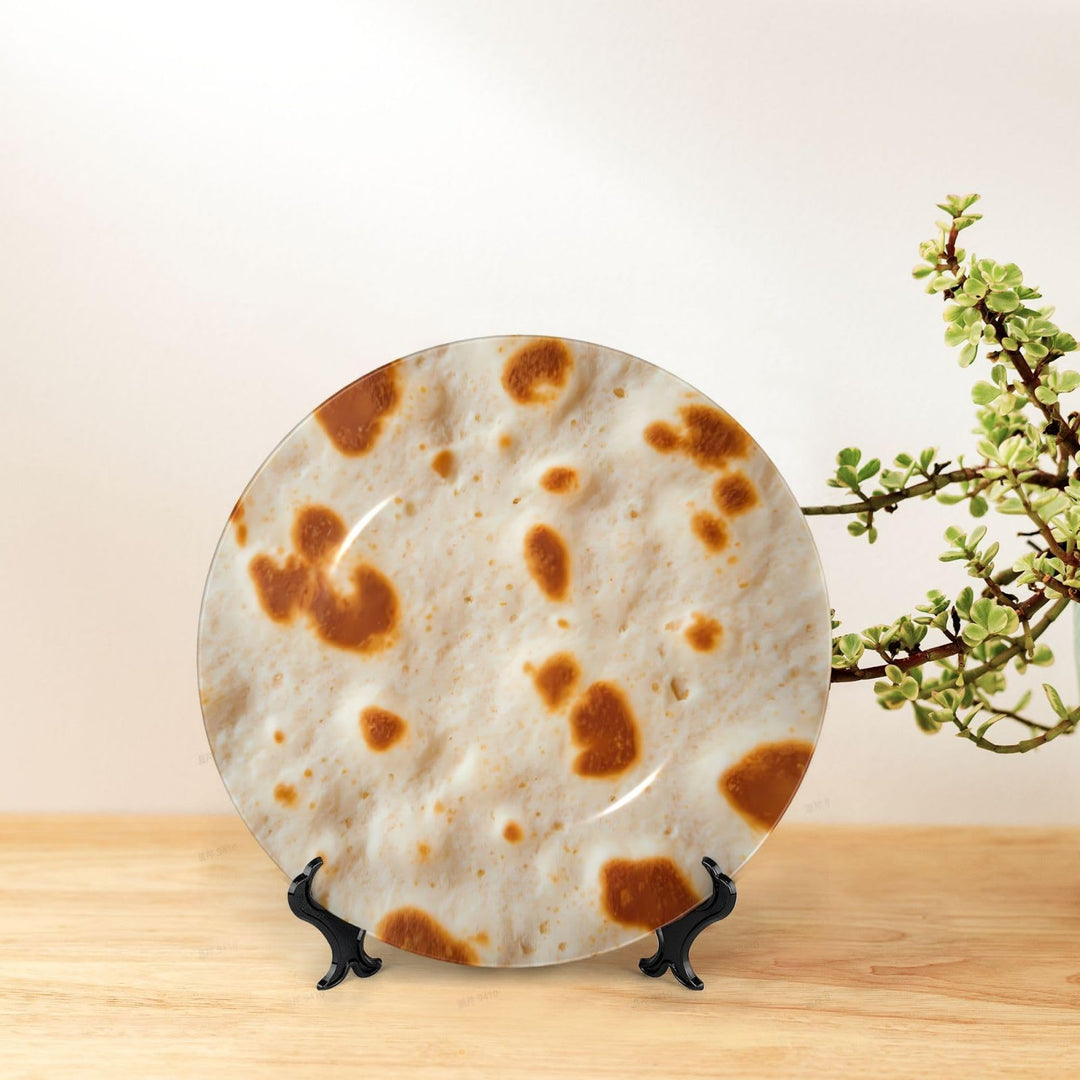 Tortilla Print Decorative Plates with Stand 6in for Living Room Table Decor Art Porcelain Plate