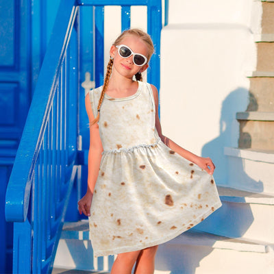 PBJCKAH Mexican Burrito Tortilla Retro Girls Casual Dress Cotton Summer Clothes for Kids 6Y