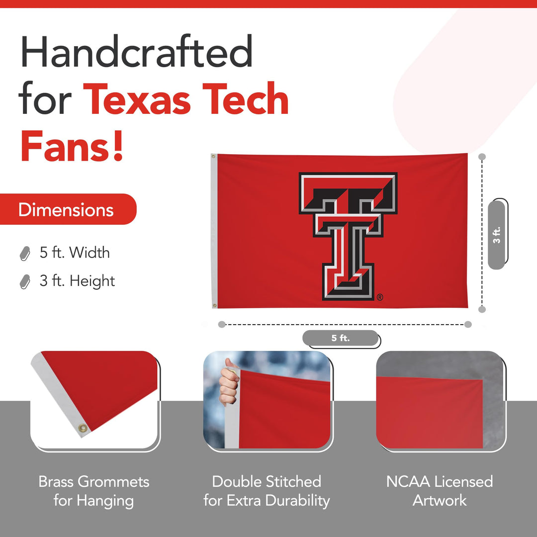 Texas Tech Red Raiders College Sports Printed Flag - NCAA Licensed - Nylon - School Banner (Red, Black, White) (3&