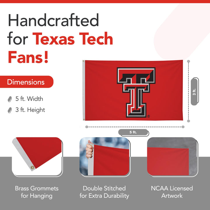 Texas Tech Red Raiders College Sports Printed Flag - NCAA Licensed - Nylon - School Banner (Red, Black, White) (3&