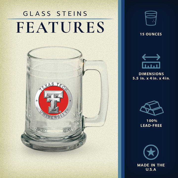 Heritage Pewter Texas Tech Beer Stein Glass | 15 Ounce German-Style Beer Glass