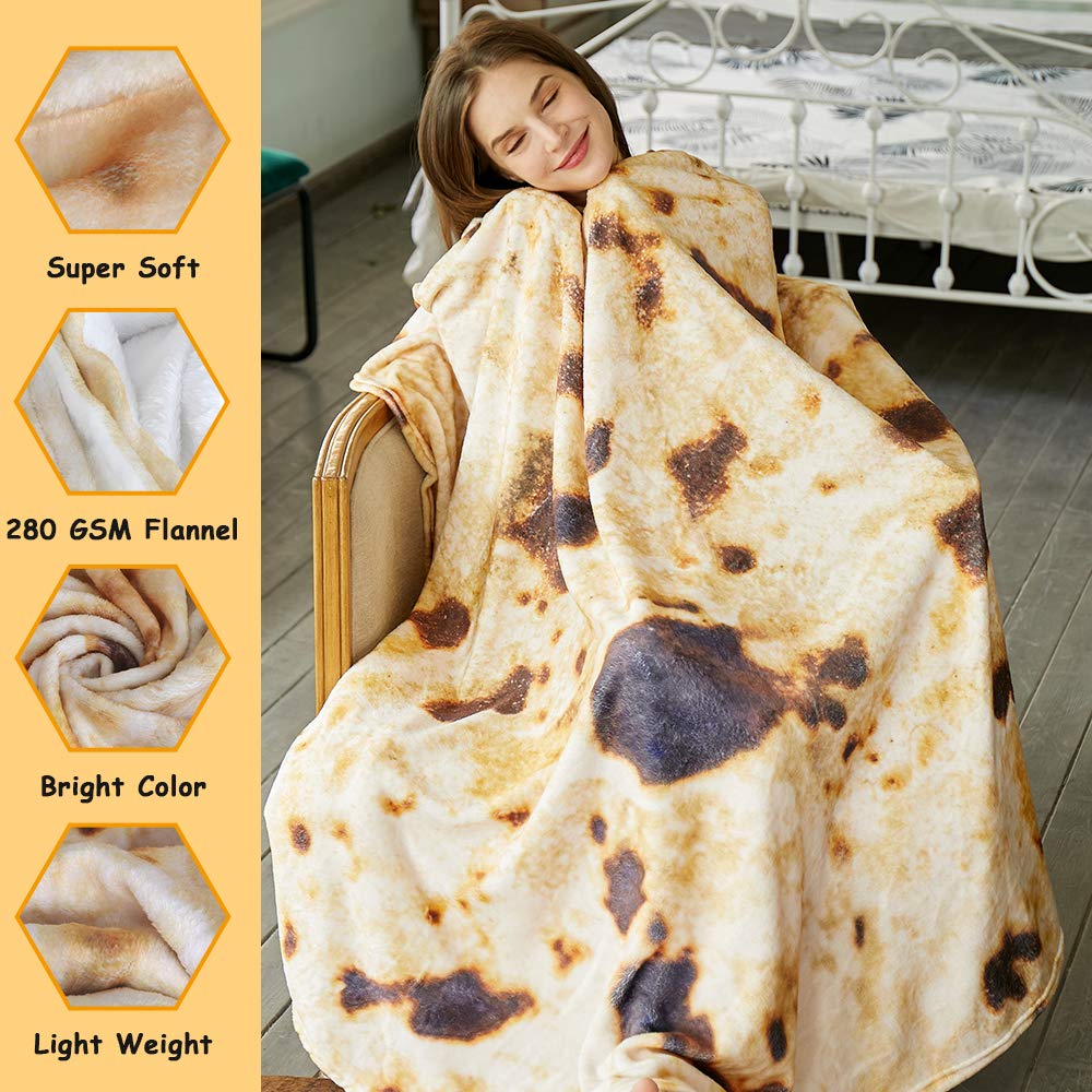 Tortilla Throw Blanket, Tortilla Wrap Blanket, Round Giant Round Soft Blankets for Adults and Kids 80 inches