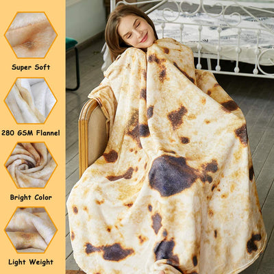 SeaRoomy Burritos Tortilla Throw Blanket, Tortilla Wrap Blanket, Novelty Tortillas Round Giant Round Soft Blankets for Adults and Kids (Brown, 80 inches)