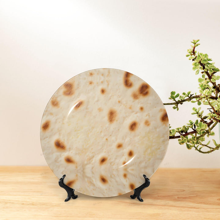 Tortilla Pattern Decorative Plates Ceramic Ornament Style Decorative Dish with Stand Art Porcelain Plate (6in)
