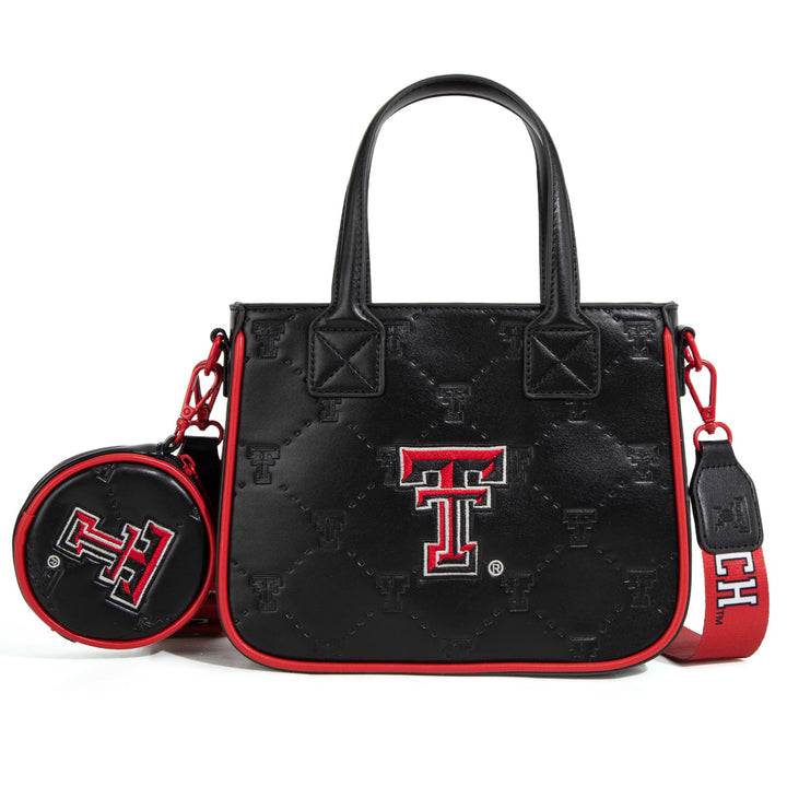 Texas Tech Purses and Handbags Top Handle Satchel Shoulder Bags, Leather Crossbody Bags &amp; Removable Coin Purse, Adjustable Strap Handbags for Graduation Gifts | NC-TTU014BK