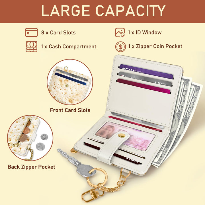 Tortilla Lover Rfid Women Wallet, Small Slim Thin Compact Credit Card Wallet, PU Leather Bifold Cash Wallet, Zipper Coin Pocket ID Window, Gifts