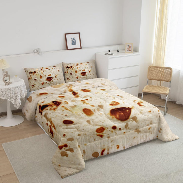 Tortilla Bedding Set for Adult and Kids Ultra Soft Giant Comforter Set Set Breathable Novelty Soft Flannel Taco Comforter Twin Size Quilted