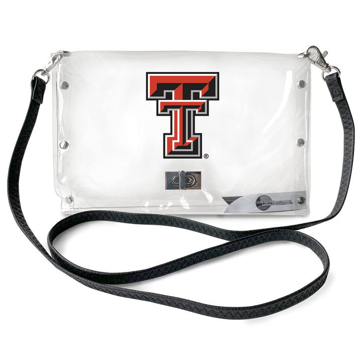 Littlearth NCAA Texas Tech Red Raiders Clear Envelope Purse with Black Fashion Strap, Team Color, 10" x 6.5" x 0.5"