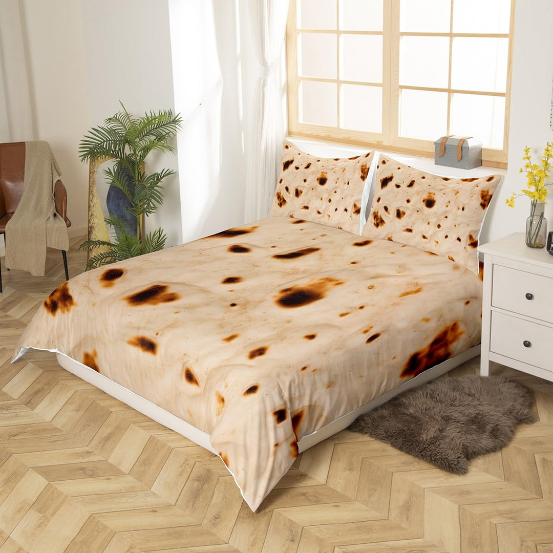 Tortillas Duvet Cover Giant Funny Bedding Set Comforter Cover for Boys Girls Kids Food Theme Bedspread Cover Full Size with 2 Pillow Case (No Comforter)