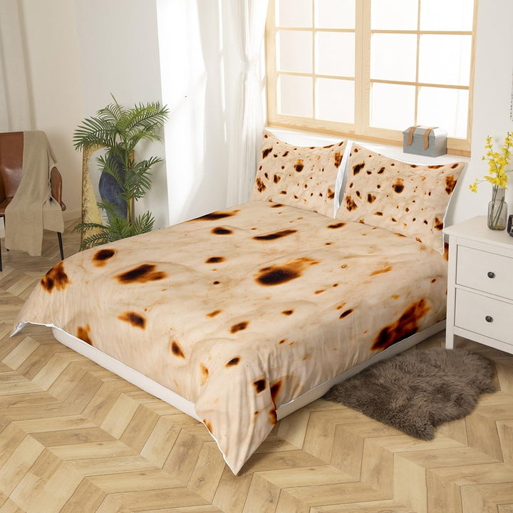 Tortillas Duvet Cover Giant Funny Bedding Set Comforter Cover for Boys Girls Kids Food Theme Bedspread Cover Full Size with 2 Pillow Case (No Comforter)