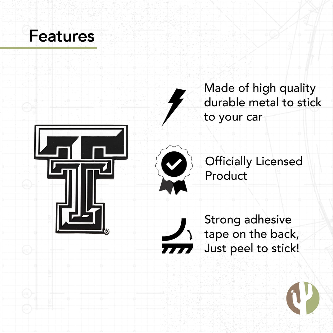 Desert Cactus Texas Tech University Metal 3D Auto Car Emblem Sticker Chrome TTU Red Raiders Premium Truck Vehicle Emblems